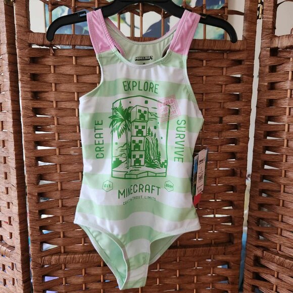 Minecraft Girls One Piece Swimsuit - Size XS 4/5 - NWT - Picture 1 of 3
